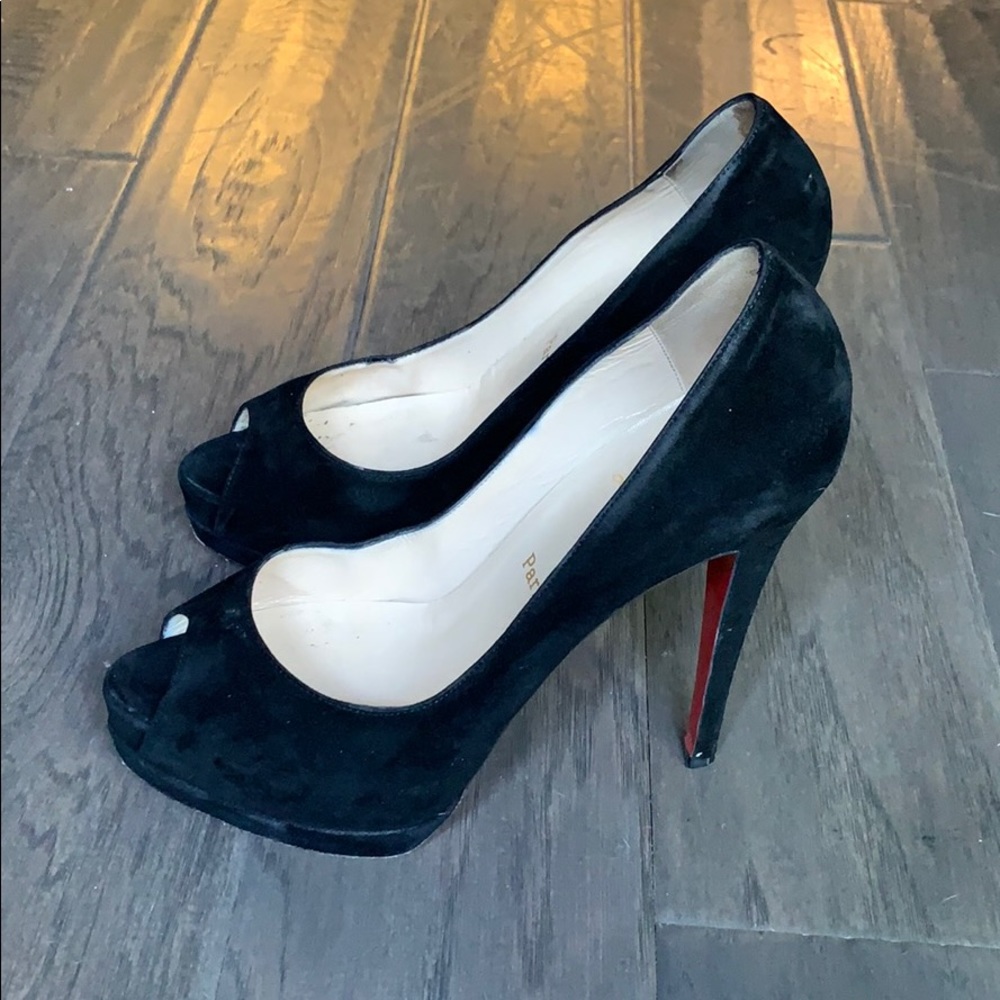 Louboutin Suede Peep Toe Pumps - Picture 7 of 13